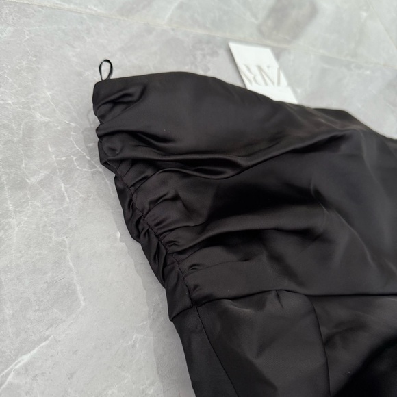 Women’s Zara Strapless Satin Side Effect Asymmetrical Mini Dress Small - Picture 6 of 16